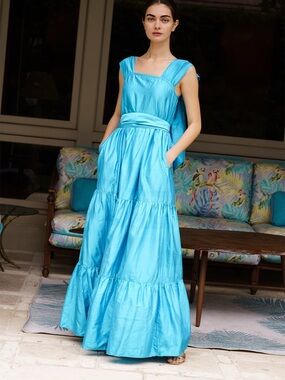 Sue Sartor Annabel Sundress Gown | Peacock Silk Taffeta